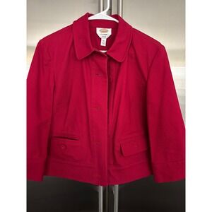 Talbots Red Stretch Jacket Button Front Collared Cropped‎ Size 10